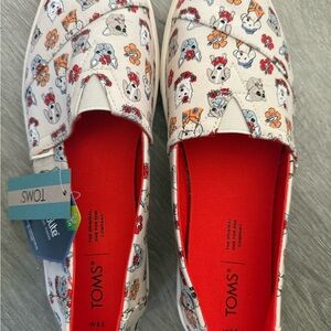 TOMS Cream Slip-Ons with Dog Print and Red Interior